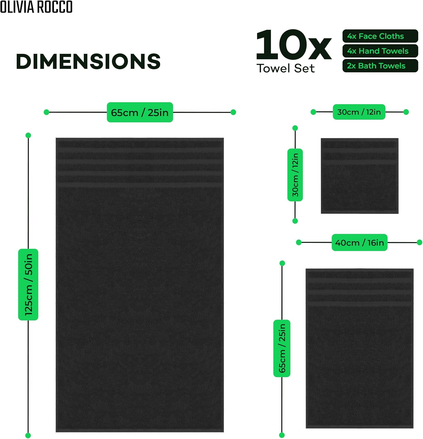 10 Piece Monaco Luxury Egyptian Cotton Towel Set 500 GSM with 4 Face Towels 4 Hand Towels 2 Bath Towels for Bathroom by OLIVIA ROCCO