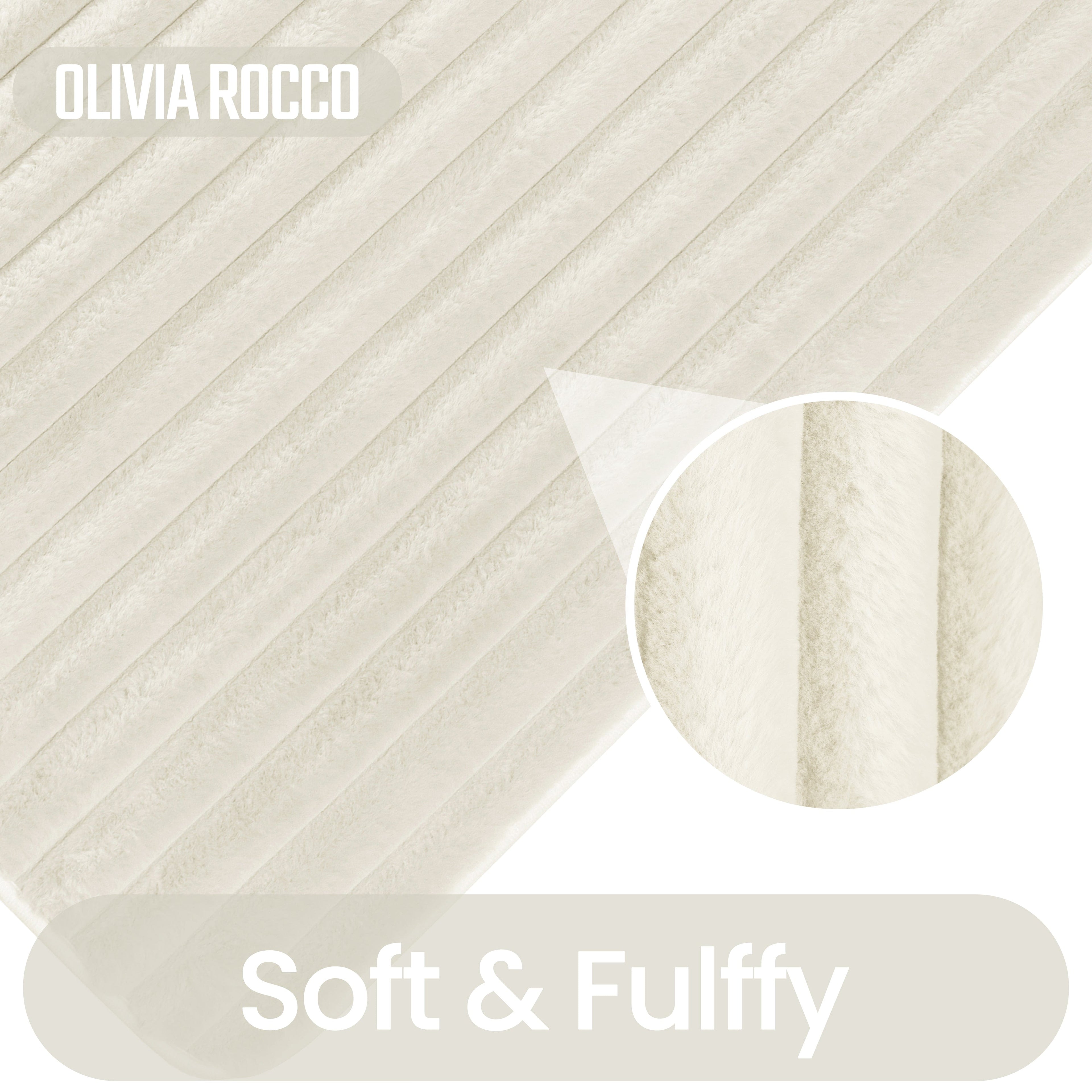 2 Piece Ribbed Bath Mat Set in Cream Extra Soft Non Slip Super Absorbent Bathroom & Toilet Mats Easy Care Rug by OLIVIA ROCCO