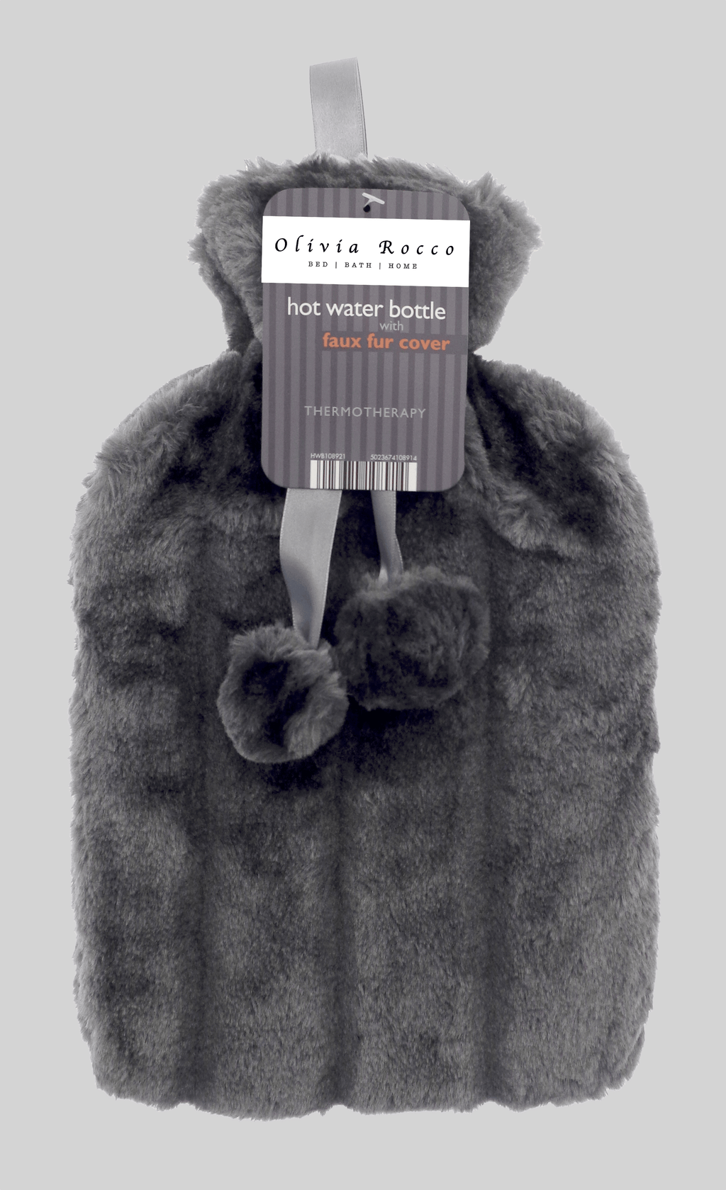 2L Soft Plush Hot Water Bottle with Faux Fur Pom Pom Cover for Warmth Durable Natural Rubber UK Safe Tested Cozy Winter Comfort Ideal Gift for Adults Kids by OLIVIA ROCCO