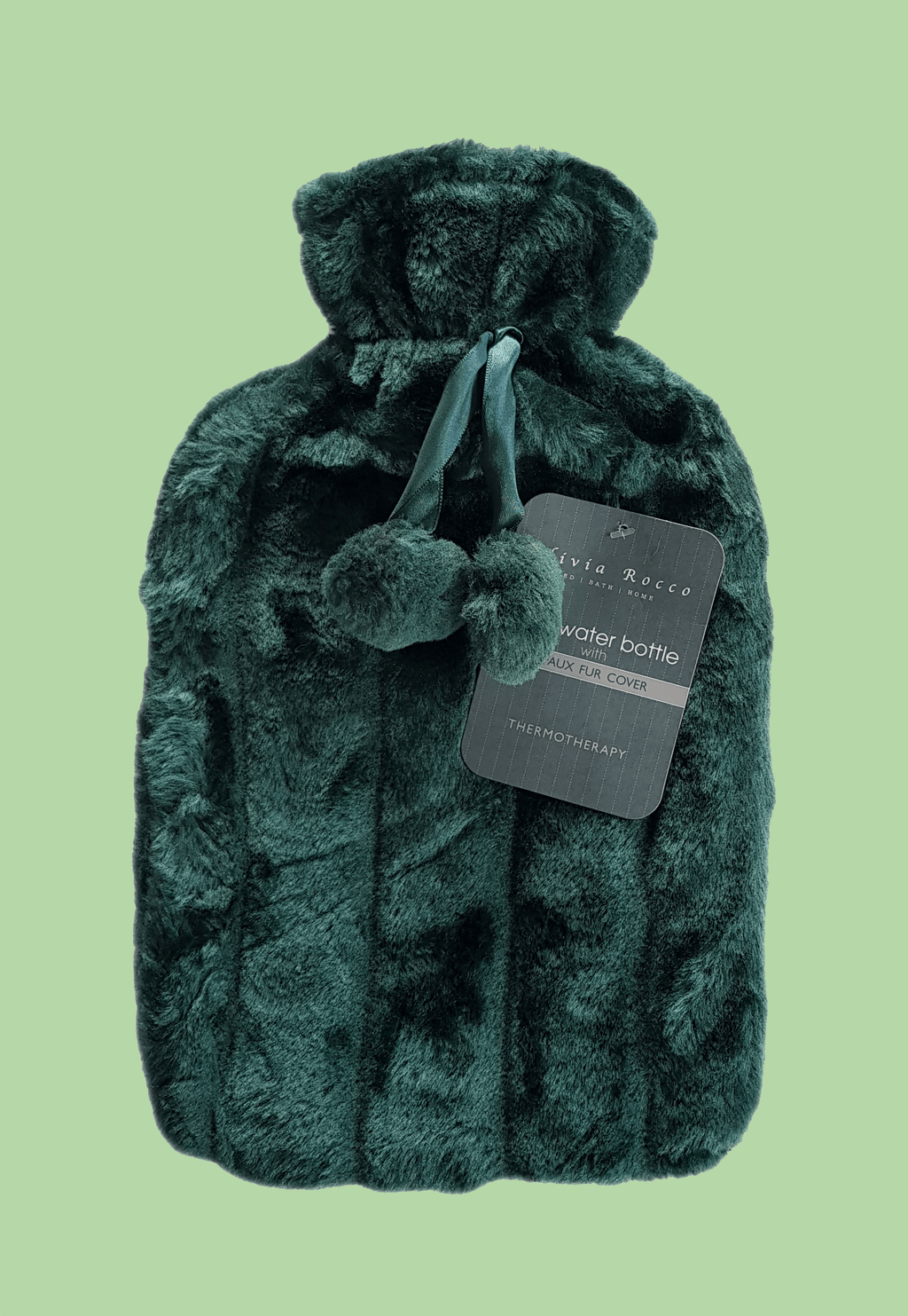 2L Soft Plush Hot Water Bottle with Faux Fur Pom Pom Cover for Warmth Durable Natural Rubber UK Safe Tested Cozy Winter Comfort Ideal Gift for Adults Kids by OLIVIA ROCCO