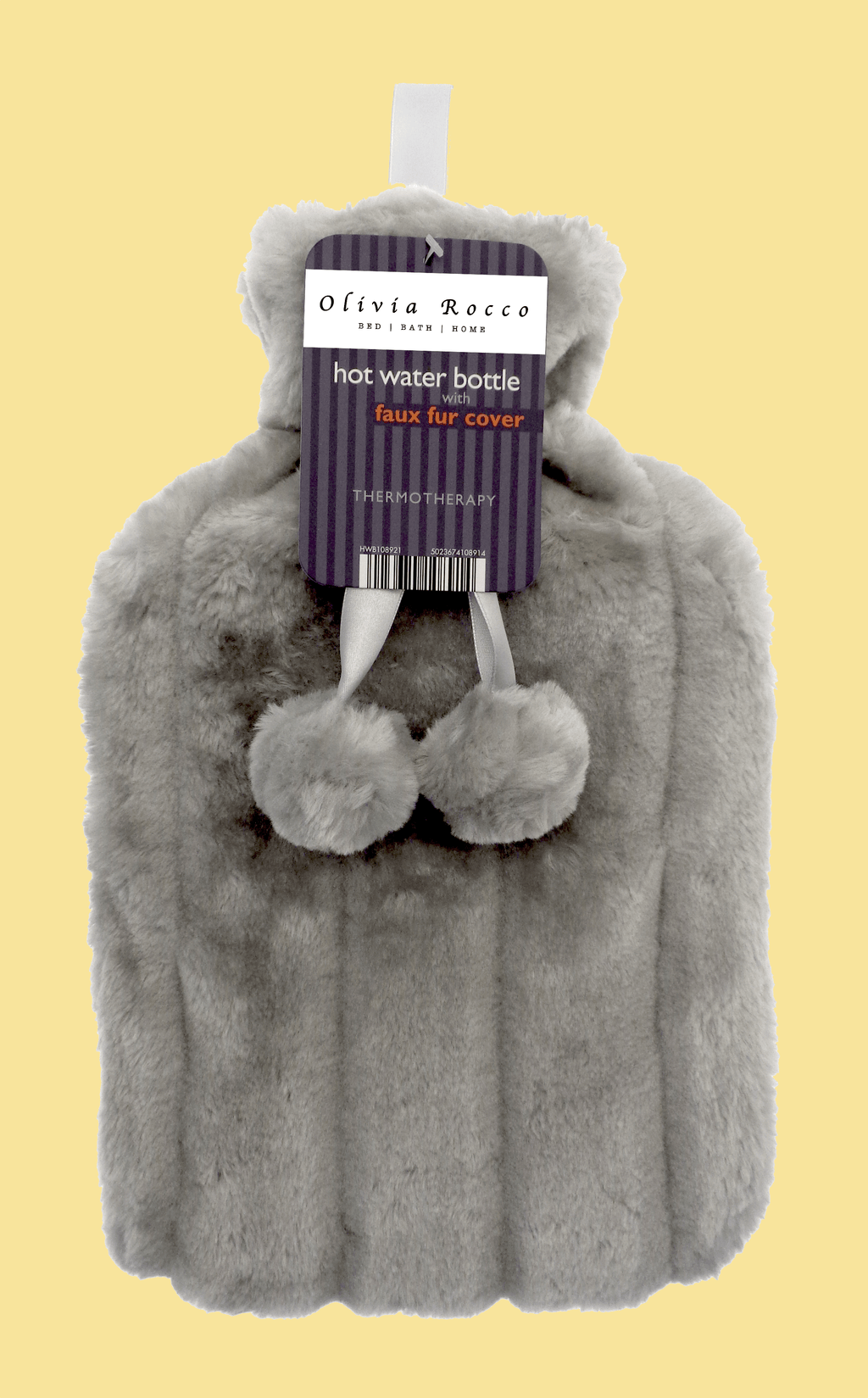 2L Soft Plush Hot Water Bottle with Faux Fur Pom Pom Cover for Warmth Durable Natural Rubber UK Safe Tested Cozy Winter Comfort Ideal Gift for Adults Kids by OLIVIA ROCCO