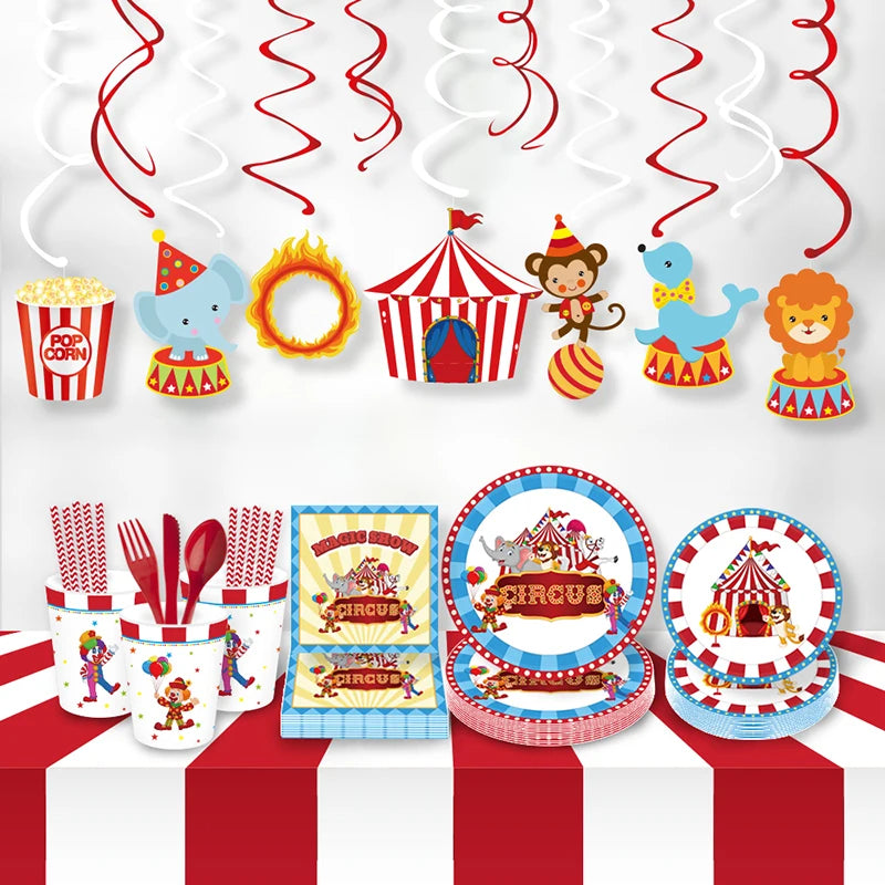 Circus Theme Paper Cups Plates Napkins Set Kids Birthday Baby Shower Party Decor Wedding Grand Event Party Tableware Supplies