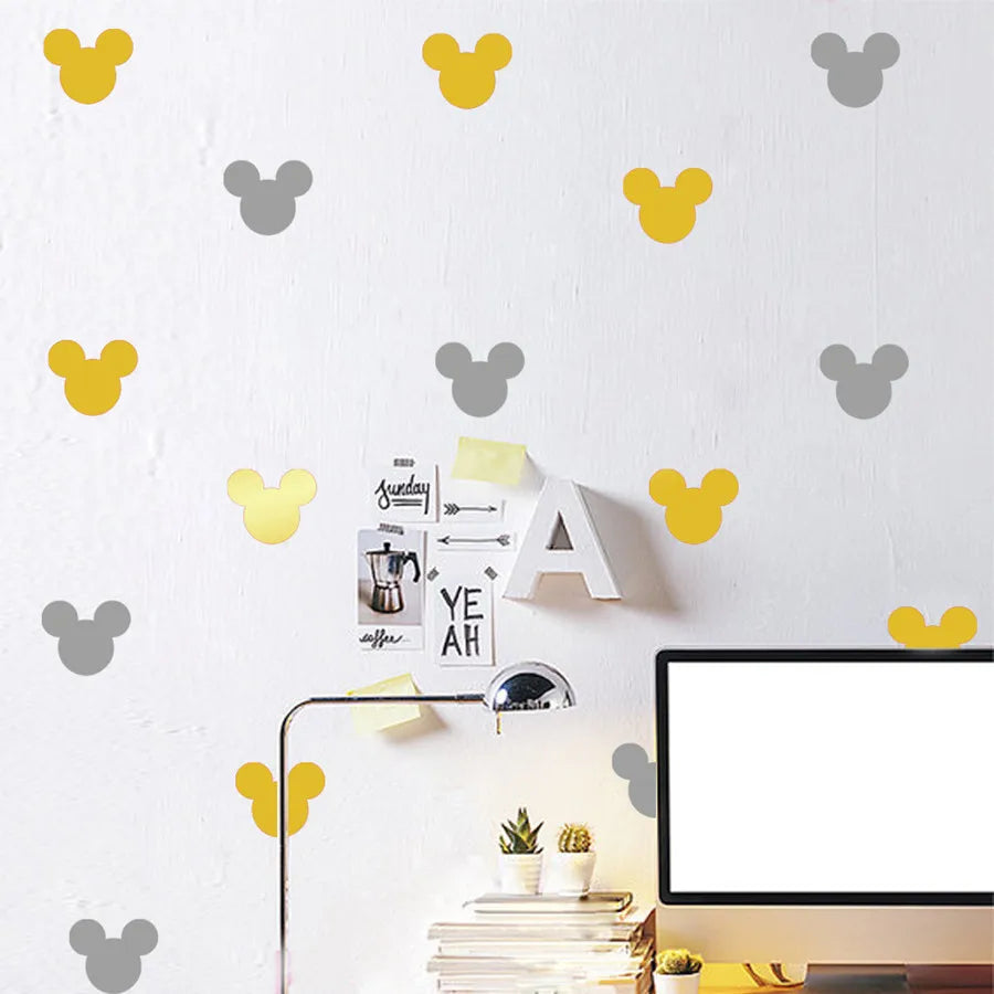 24pcs Cartoon Mouse Head Wall Sticker For Kids Baby Rooms Home Decor Glass Bottle Kitchen Label Peel & Stick Removable Wallpaper