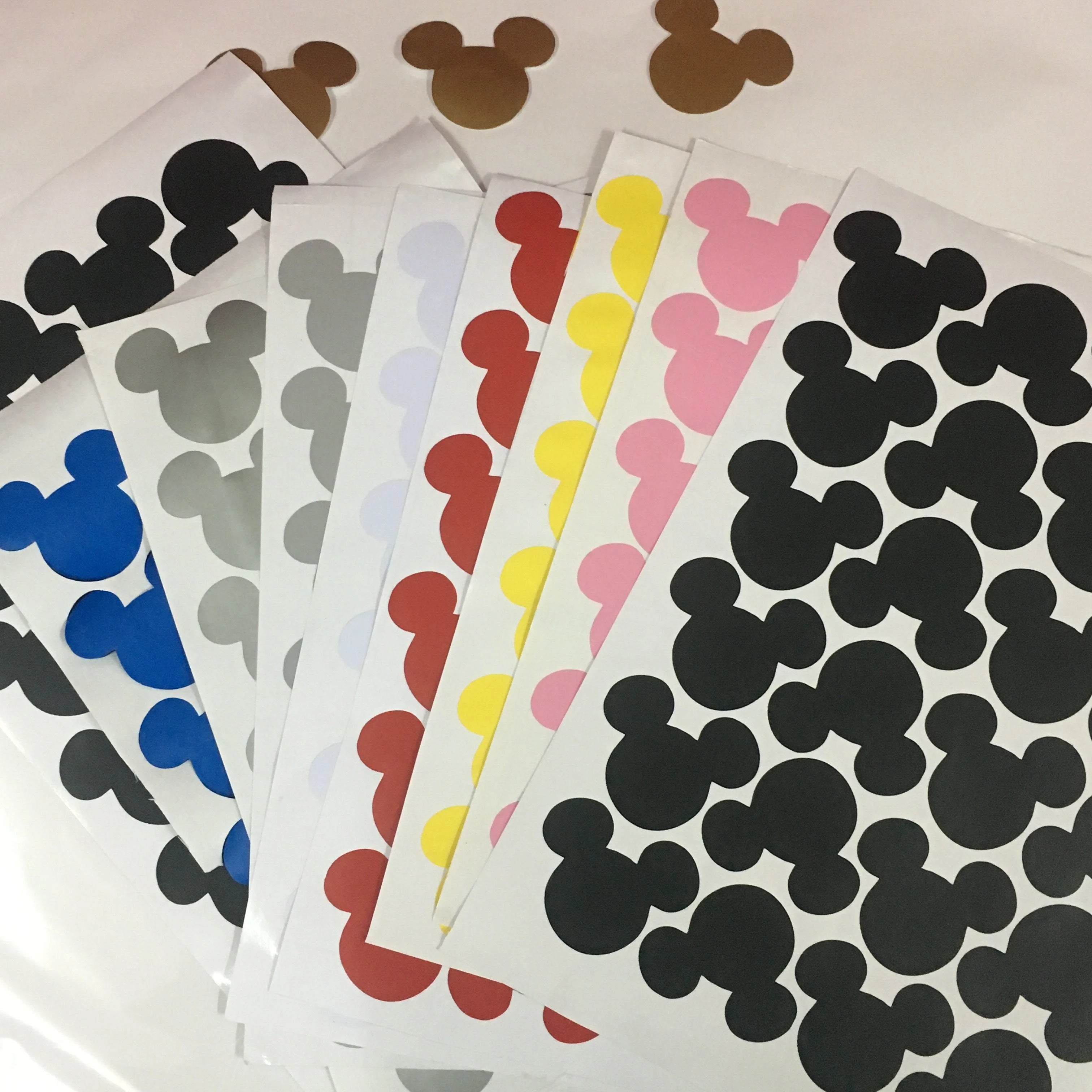 24pcs Cartoon Mouse Head Wall Sticker For Kids Baby Rooms Home Decor Glass Bottle Kitchen Label Peel & Stick Removable Wallpaper