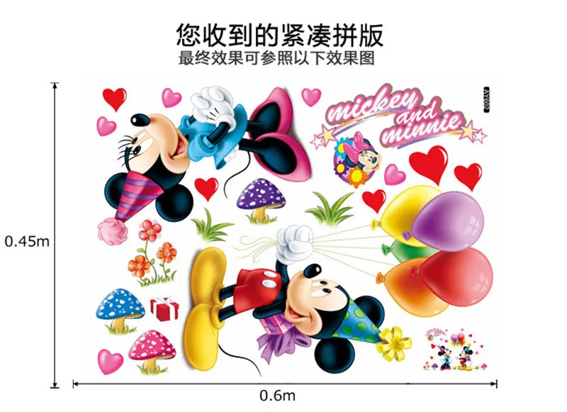 Cartoon Mickey Minnie Mouse baby home decals wall stickers for kids room baby bedroom wall art nursery amusement park DIY poster