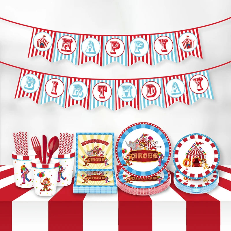 Circus Theme Paper Cups Plates Napkins Set Kids Birthday Baby Shower Party Decor Wedding Grand Event Party Tableware Supplies