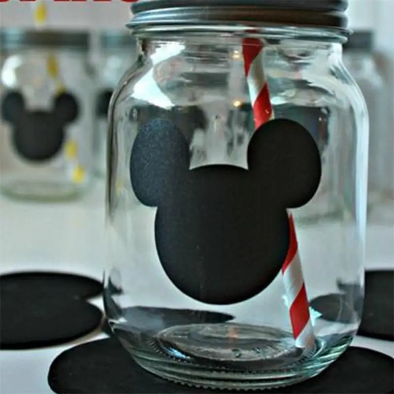 24pcs Cartoon Mouse Head Wall Sticker For Kids Baby Rooms Home Decor Glass Bottle Kitchen Label Peel & Stick Removable Wallpaper