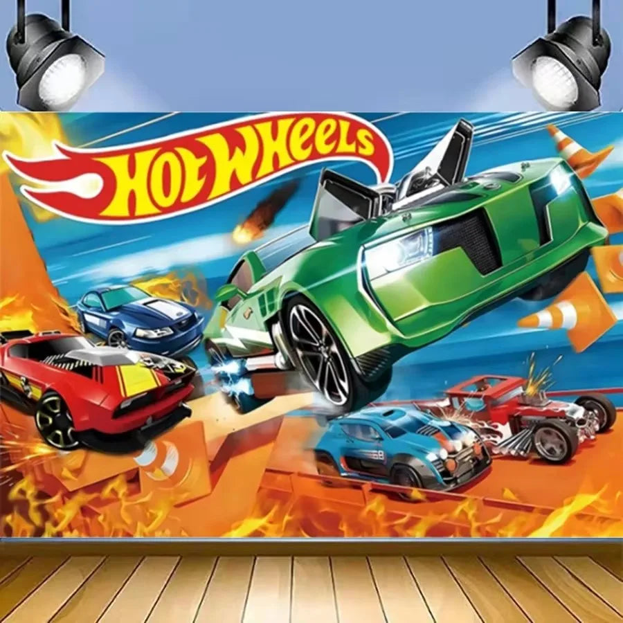 Hot Wheels Birthday Party Decor Disposable Tableware Racing Car Gift Bag Tablecloth Cake Balloon Plate Boy Kid Party Supplie Set
