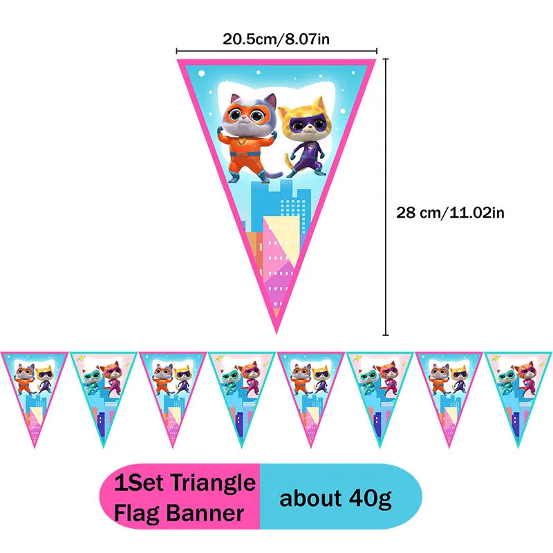 Cartoon Superkitties Birthday Party Baptism Disposable Tableware Brooch Spiral Paper Straw Party Supplie Decorate Packing