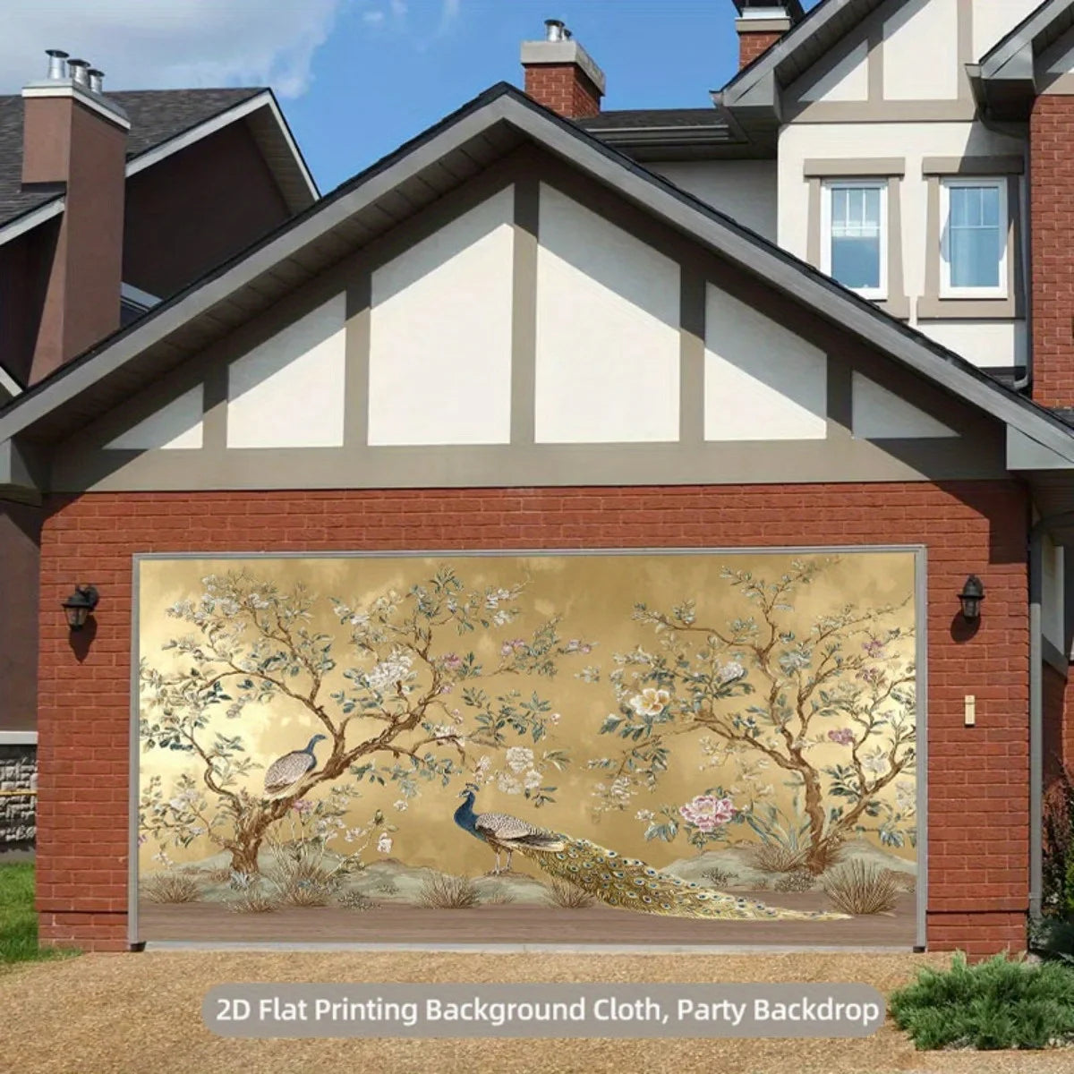 1 piece of Elegant Peacock Backdrop Fabric - Oversized Photography Wall Decor with Gold Background