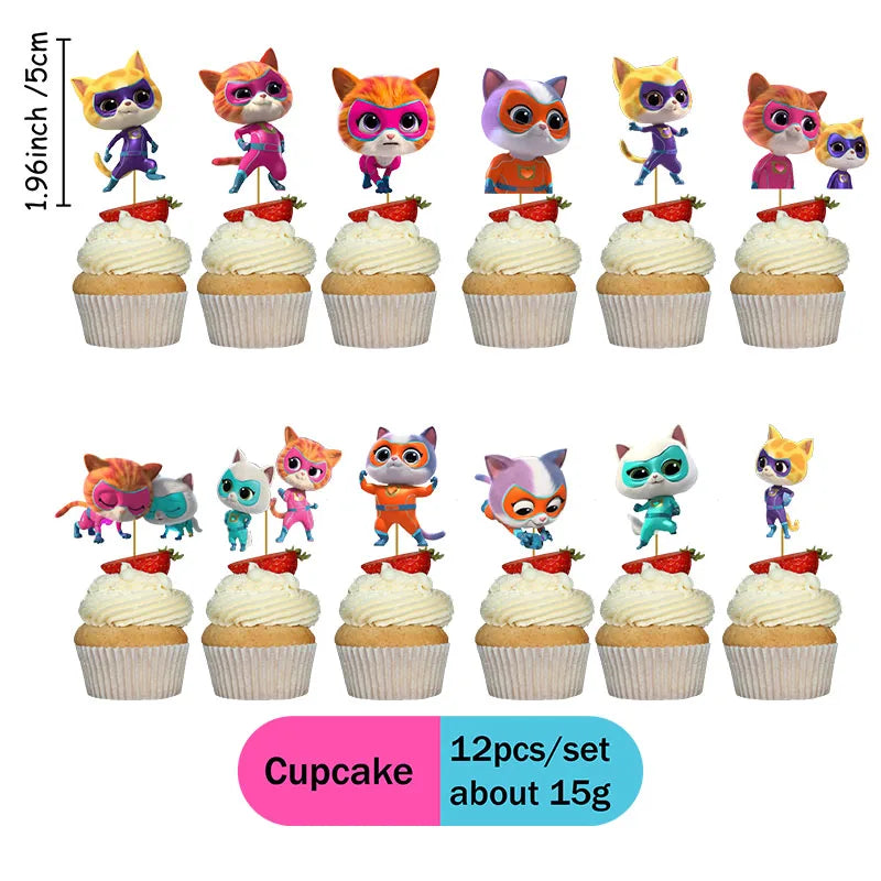 Cartoon Superkitties Birthday Party Baptism Disposable Tableware Brooch Spiral Paper Straw Party Supplie Decorate Packing