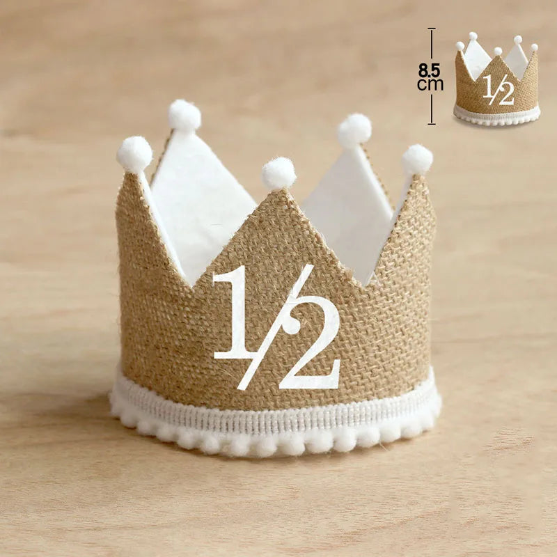 Burlap Crown Baby Birthday Party Hat 1/2 1 2 3 4 5 6 7 8 9 Year Baby Boy Girl Linen Headband 100 Year Adult Anniversary Cap