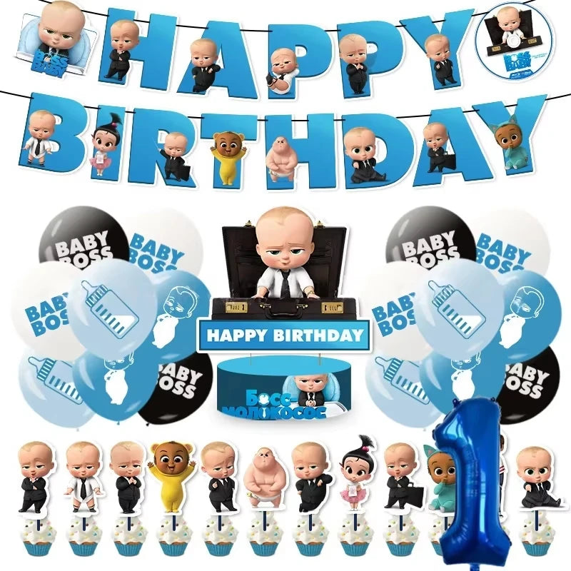 Cartoon Bossed Baby Theme Newborn 1st Birthday Party Decor Disposable Tableware Background Balloon Kid Baby Shower Supplies Gift