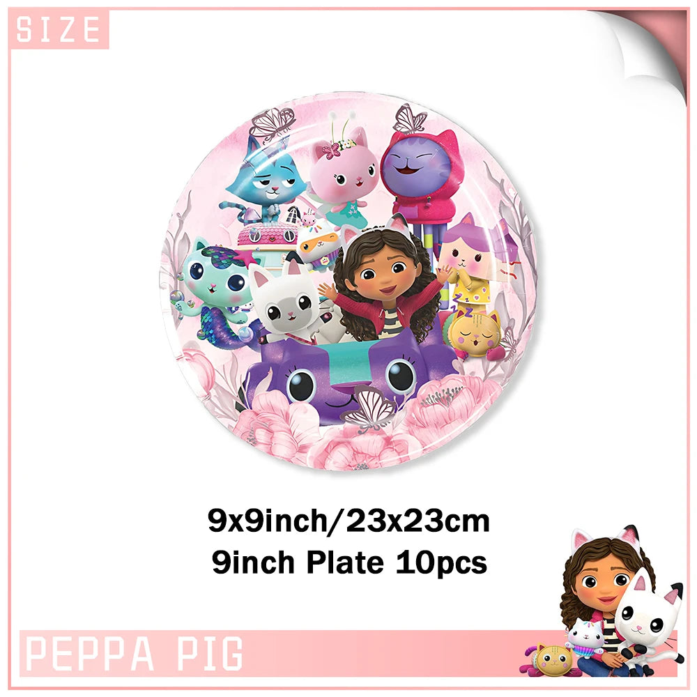 Cartoon G-Gabby Doll House Birthday Party Decorations Disposable Tableware Tablecloth Balloon Background Banner Party Supplies