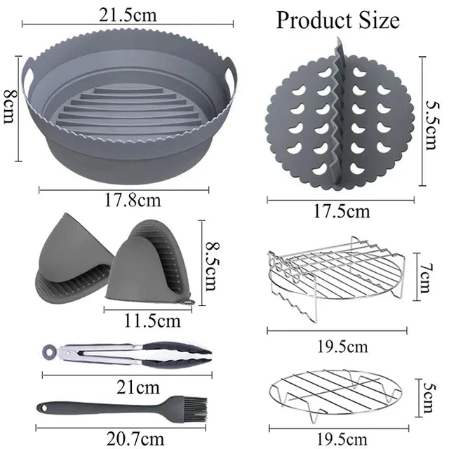 Round Air Fryer Accessories Set Silicone Airfryer Basket Mold Liner Reusable Oven Grill Baking Rack Pizza Cake Pan Tray