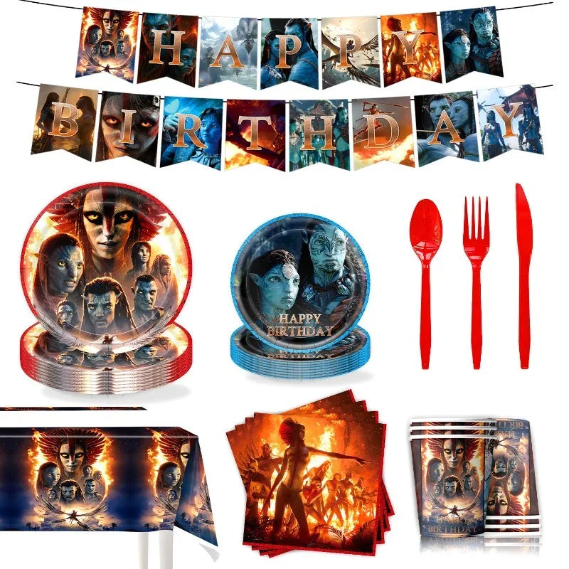 Avatar 3 Creative Theme Movie Party Decorations: Birthday Paper Plates, Paper Cups, Paper Towels, Tablecloths, and Banners