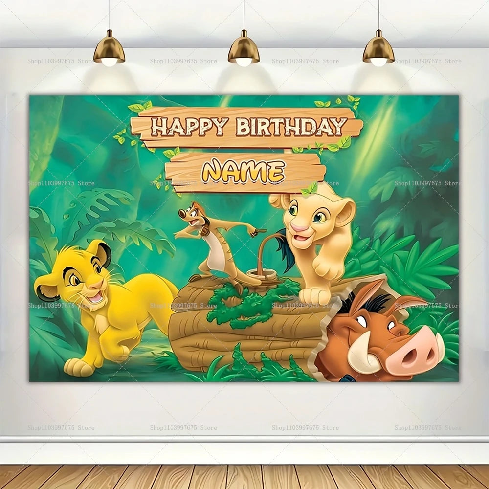 Custom Name Disney The Lion King Backdrop Children Birthday Decoration Photographic Background Baby Shower Banner Party Supplies