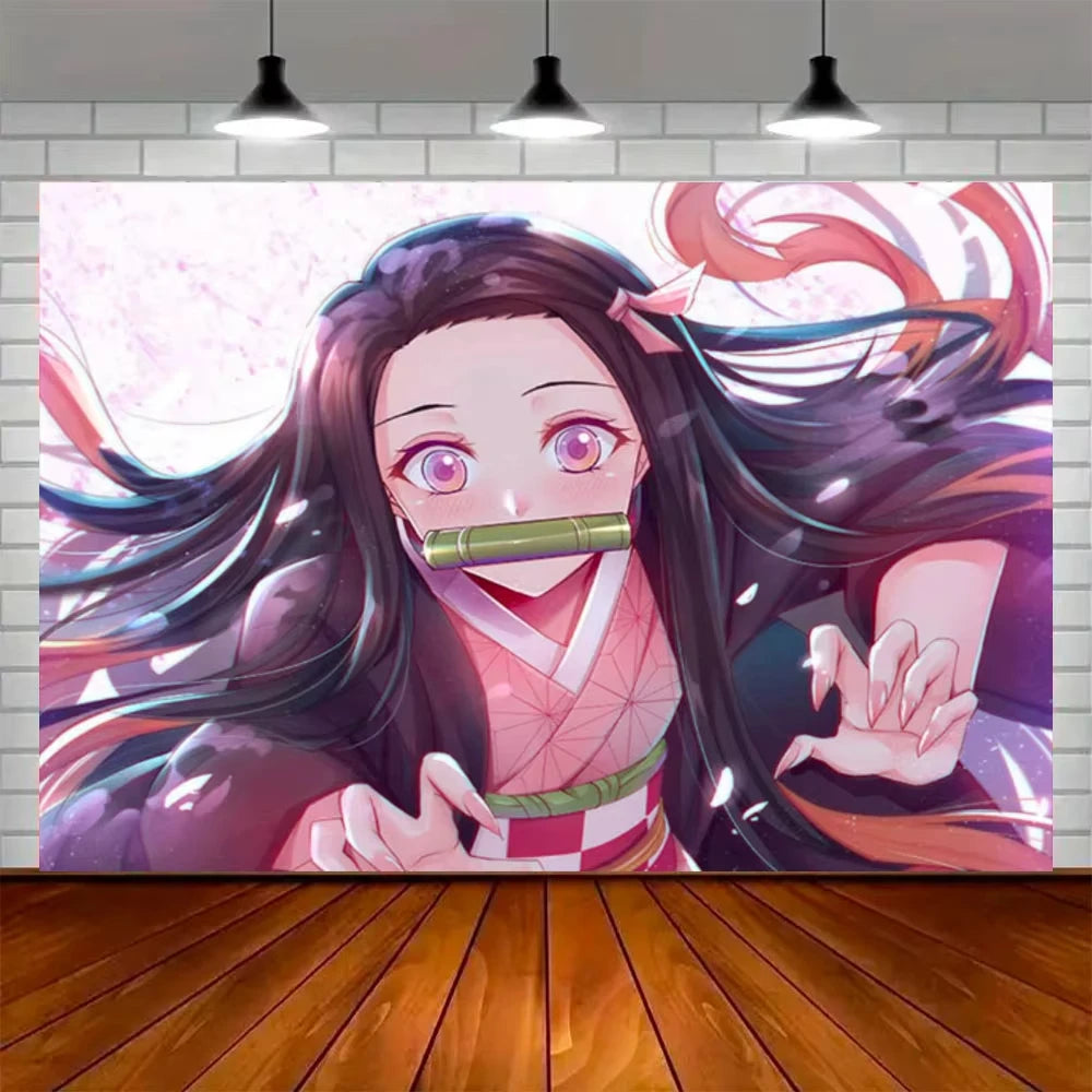 Demon Slayer Kamado Nezuko Party Decor Disposable Tableware Plate Cake Topper Balloon Background Girl Birthday G Dorm Tapestry