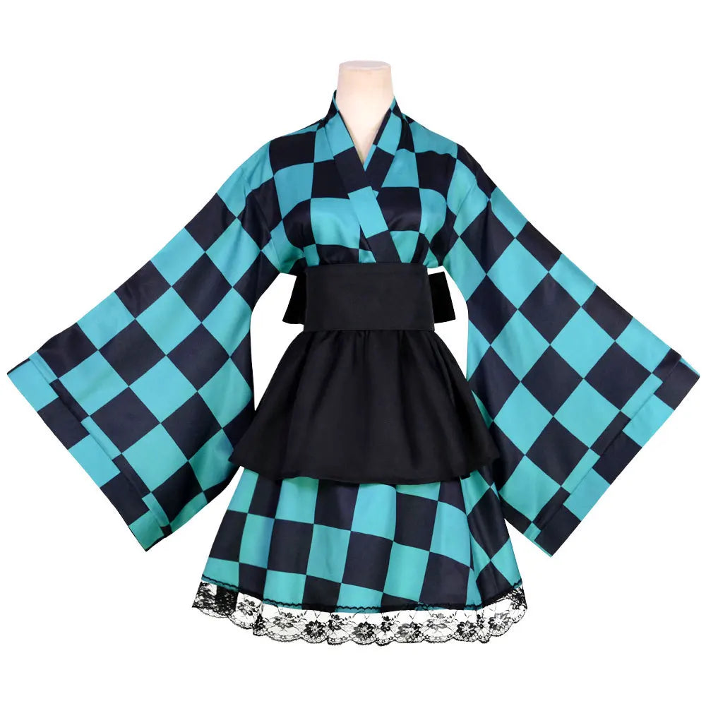 Anime Demon Slayer Kimono Maid Dresses Kamado Nezuko Cosplay Costume Japanese Kimonos Women Lolita Dress Halloween Party Gifts