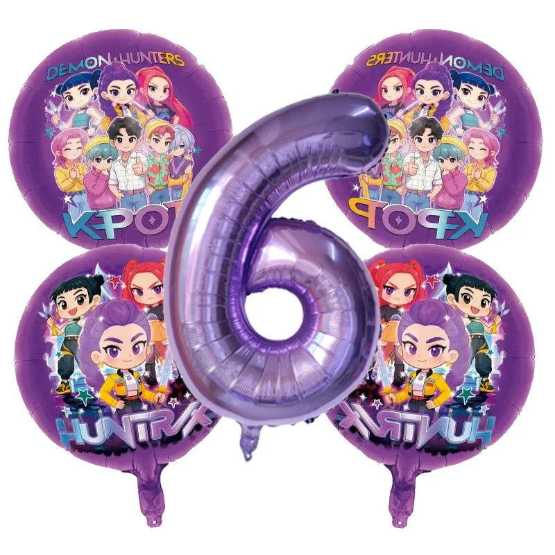 5pcs Kpop Demon Hunters Children's Birthday Party Decoration Ball Number Digit Balloon Set Baby Shower Party Supplies Gift Toy