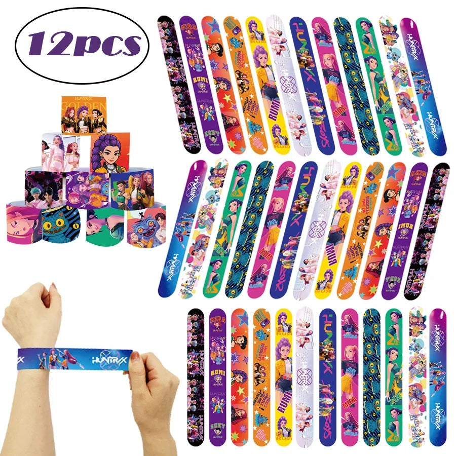 12-36pcs K-Ppop Demon Hunters Slap Bracelets Party Favors Birthday Party Gifts for Kids Snap Bracelets Christmas Party Decoratio