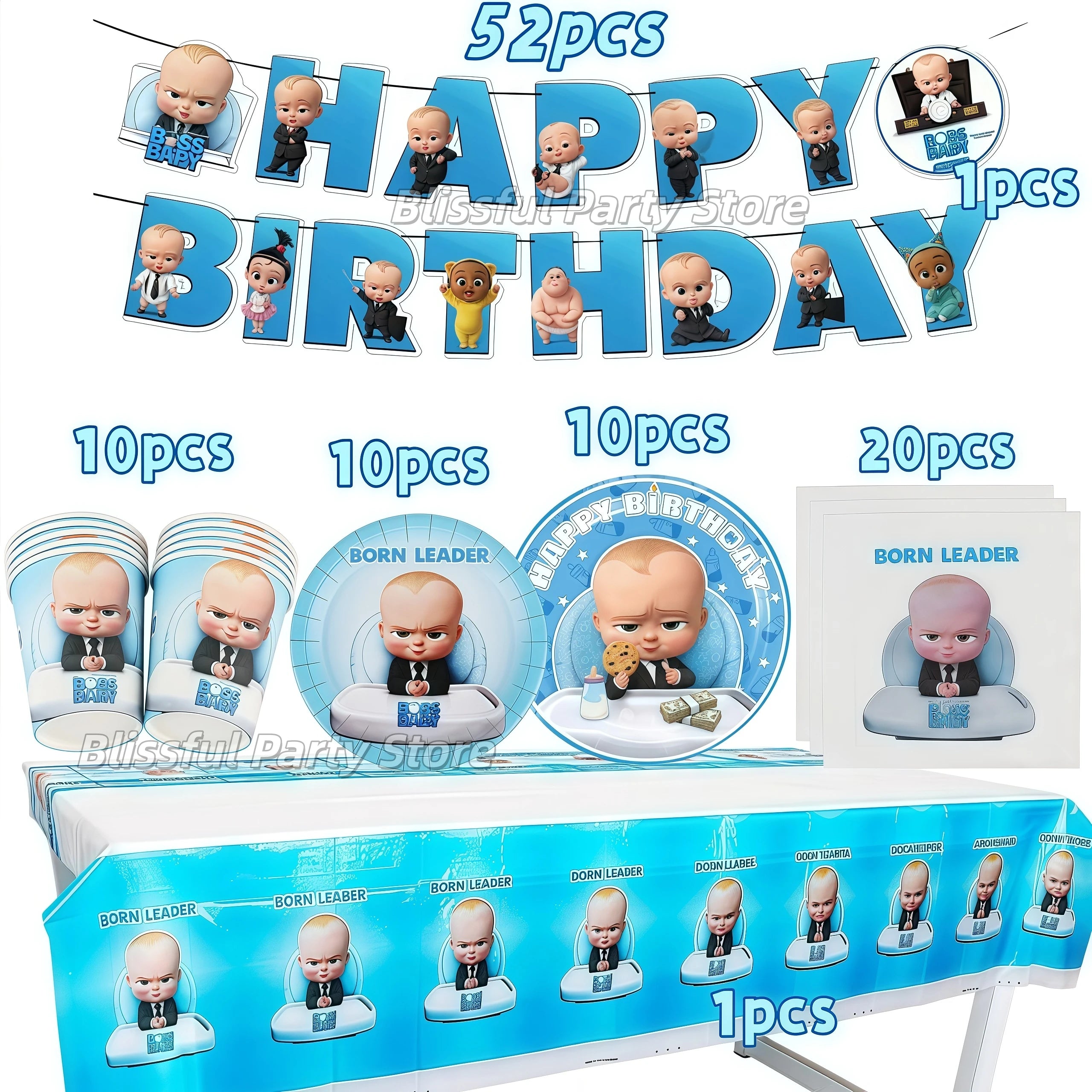 Cartoon Bossed Baby Theme Newborn 1st Birthday Party Decor Disposable Tableware Background Balloon Kid Baby Shower Supplies Gift
