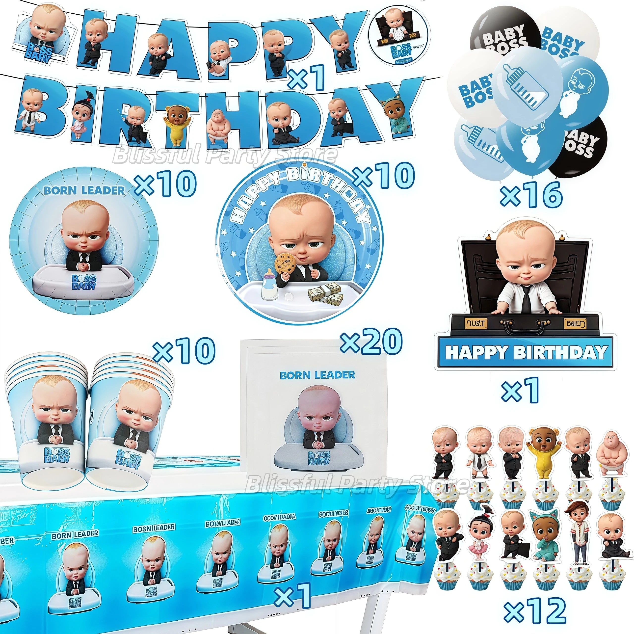 Cartoon Bossed Baby Theme Newborn 1st Birthday Party Decor Disposable Tableware Background Balloon Kid Baby Shower Supplies Gift