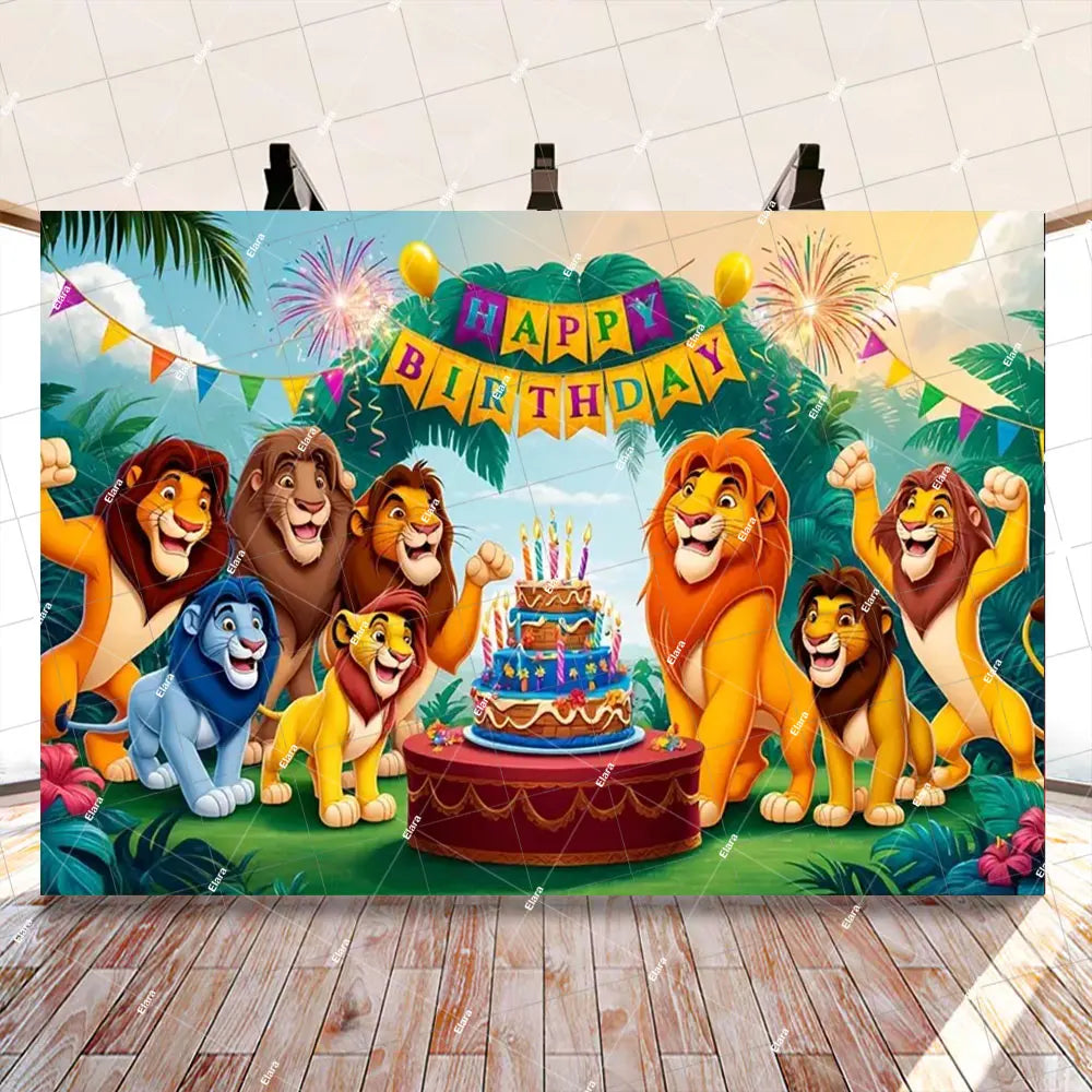 Disney Cartoon Lion King Simba Theme Kids Birthday Party Forest Jungle Safari Baby Shower Photography Backdrop Custom Banner