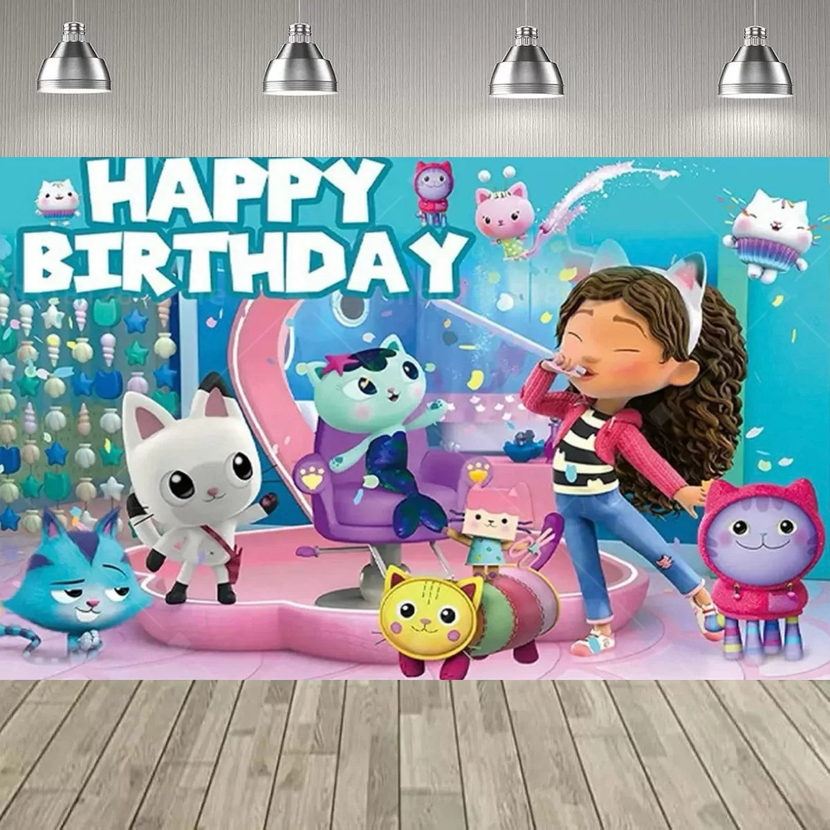 Cartoon Gabby Dollhouse Girl Birthday Party Decoration Backdrop Baby Baptism Party Supplies Pink Toys Photo Banner Decor Supplie