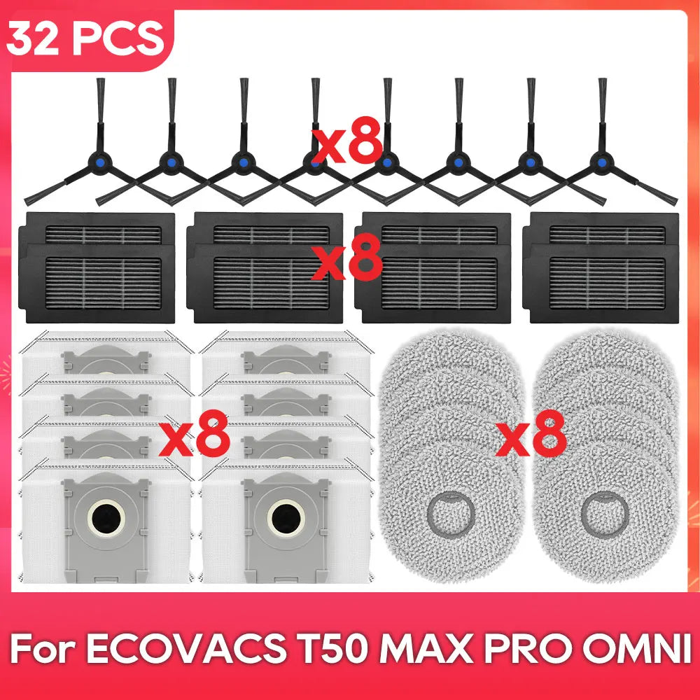 Compatible For ( ECOVACS T50 MAX PRO OMNI ) Replacement Parts Accessories Main Side Brush Mop Cloth Dust Bag Hepa Filter