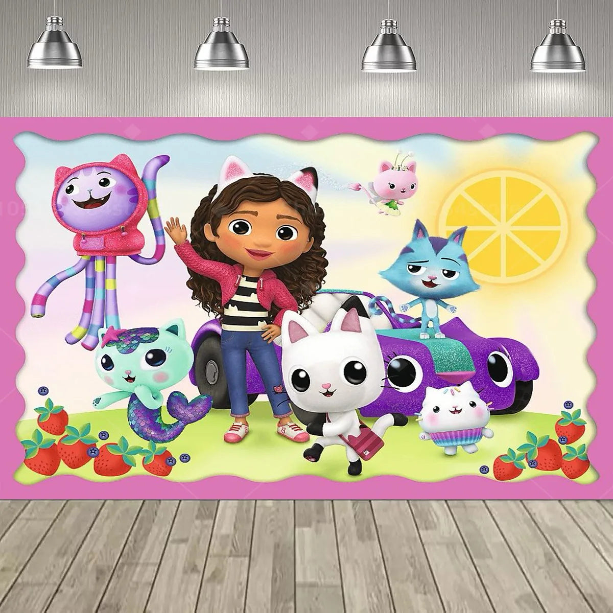 Cartoon Gabby Dollhouse Girl Birthday Party Decoration Backdrop Baby Baptism Party Supplies Pink Toys Photo Banner Decor Supplie