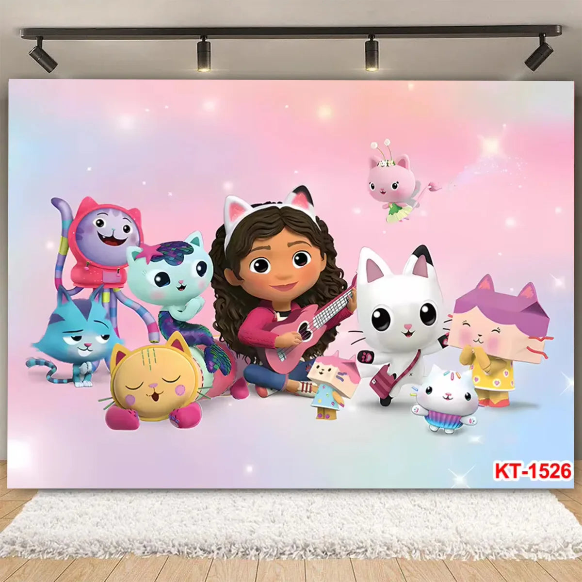 Cartoon-Gabby Dollhouse Children's Birthday Party Supplies Decoration Background Girl Baby Shower Pink Cat Toy Photo Banner Prop