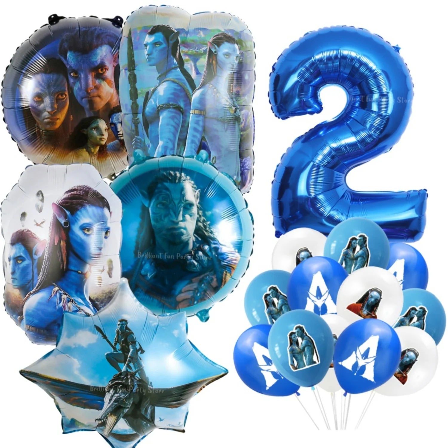 18Pcs Avatar Theme Balloon Set 32inch Blue Number Baby Shower Movie Themed Kids Boys Birthday Party Decorations Supplies