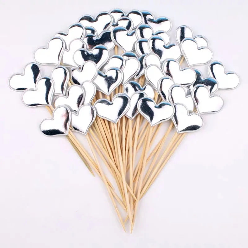 50/100PCS Cake Decoration Shiny Skin Reflective Heart Five Pointed Star Crown Birthday Dessert Table Baking Wedding Party