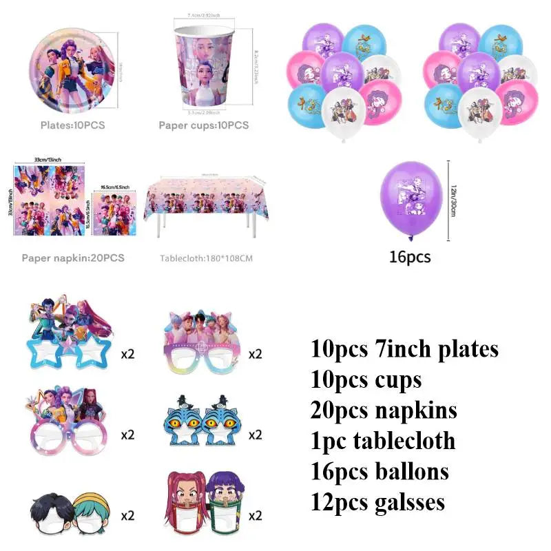 Demon Hunters Birthday Balloons Huntrix Birthday Kpop Warriors Balloons Birthday Backdrop Cloth Kpop Birthday Decor Accessiories