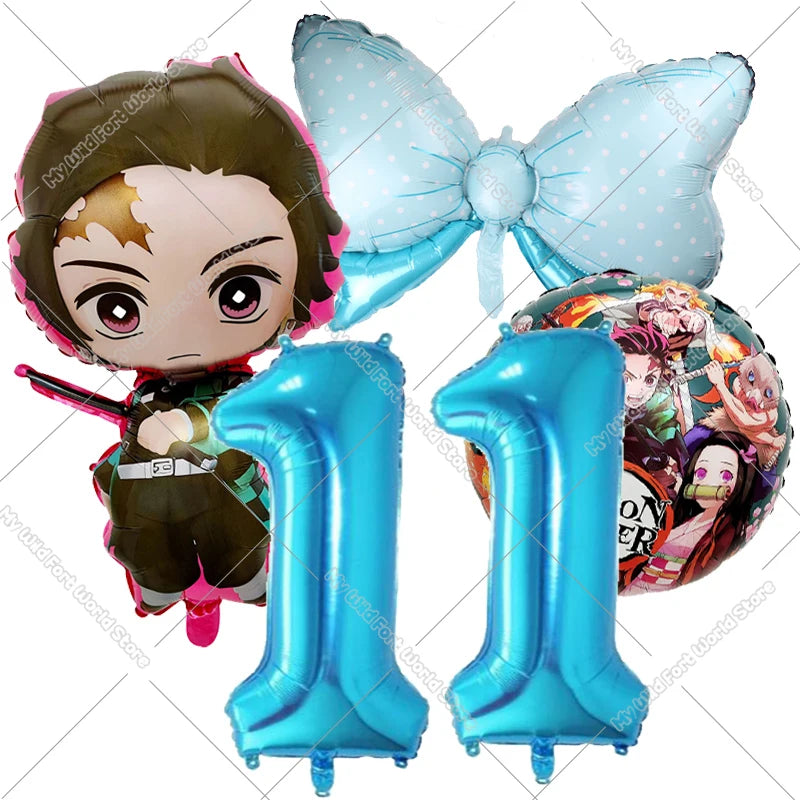 Demon Slayer Birthday Balloons Decoration Set Number Bow Kamado Tanjirou Nezuko Balloon Boy Girl Party Supplies Kids Party Favor