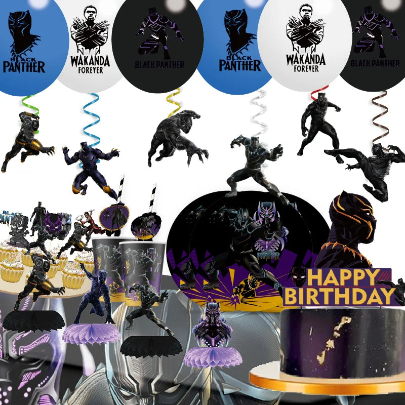 Hero Black Panther Cool Birthday Theme Favor Party Supplies Party Set Paper Cup Plate Gift Bag Banner Flag Baby Shower Supplies