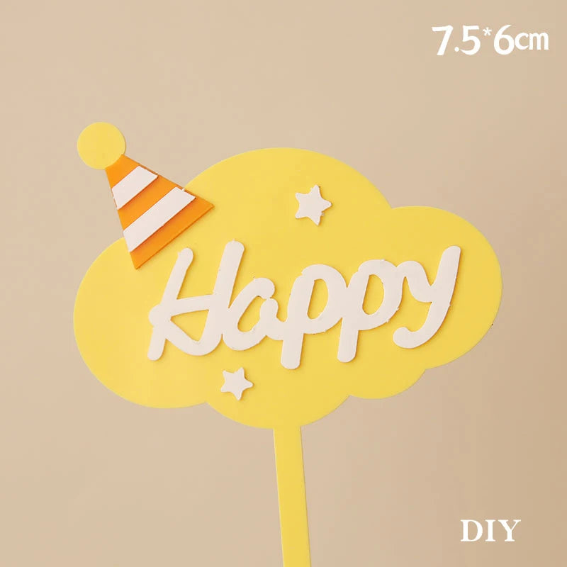 Baby Show Constellation Animal Leo Lion Happy Birthday Cake Topper Yellow Balloon Trees for Cake Decorating Party Supplies Gifts