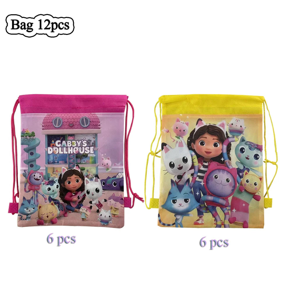 Hot Gabby Doll House Cartoon Girls Birthday Party Decorations Plate Tablecloth Paper Cup Napkin Doll House Tableware Set Gift