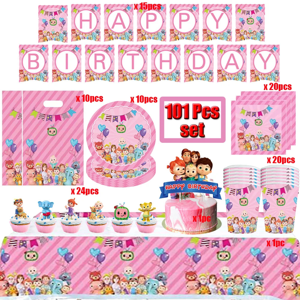 Cartoon Family Theme Birthday Party Decoration Disposable Set Tableware Plate Napkins Tablecloth For Kid Shower Supplies Puzzle
