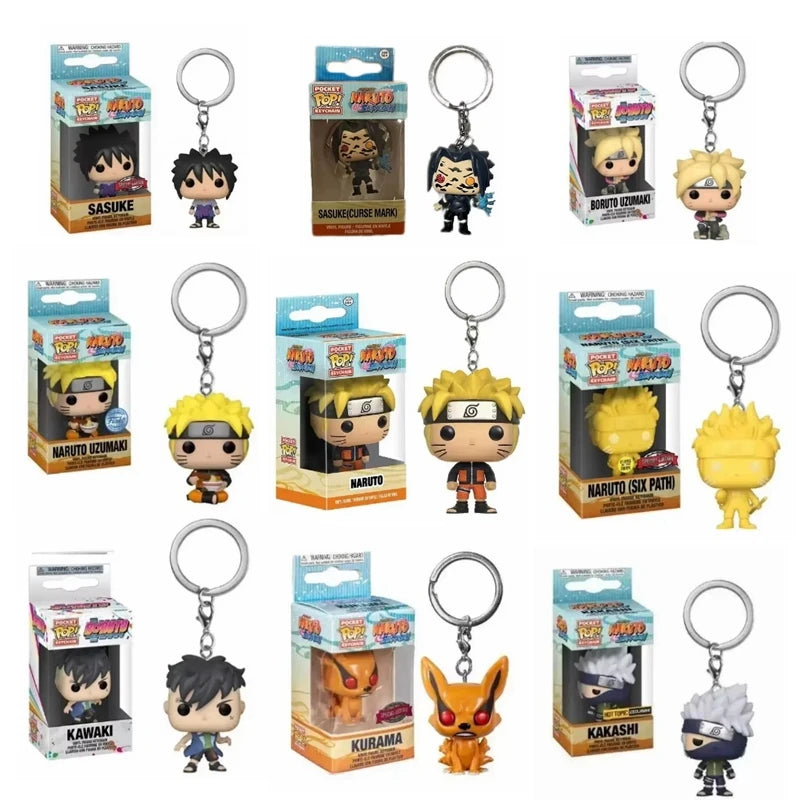 Funko POP New NARUTO Jiraiya Kurama Sasuke Kakashi Madara Sasuke Uchiha Kawaki Boruto Pocket Pop Keychain Model Toys Gifts