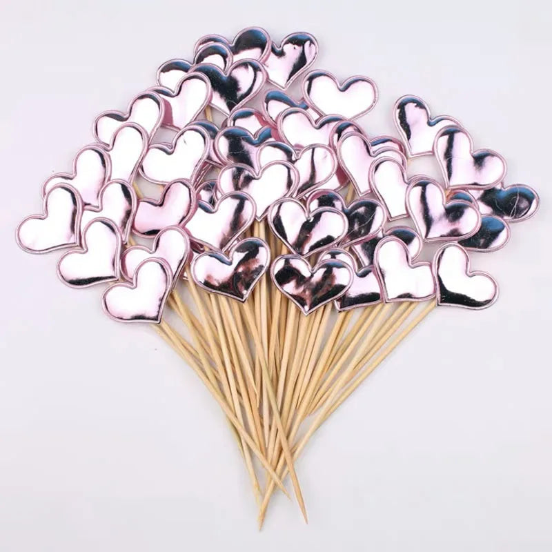 50/100PCS Cake Decoration Shiny Skin Reflective Heart Five Pointed Star Crown Birthday Dessert Table Baking Wedding Party