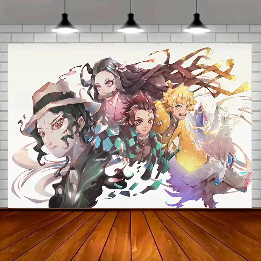 Demon Slayer Kamado Nezuko Party Decor Disposable Tableware Plate Cake Topper Balloon Background Girl Birthday G Dorm Tapestry