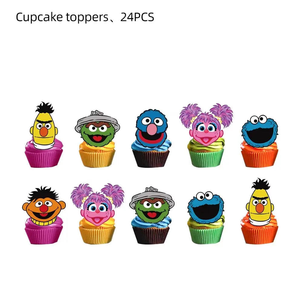 Disney Cartoon SEsame-Streets Birthday Party Set Supplies Kids Disposable Tableware Balloon Cake Topper Banner Plates Decoration