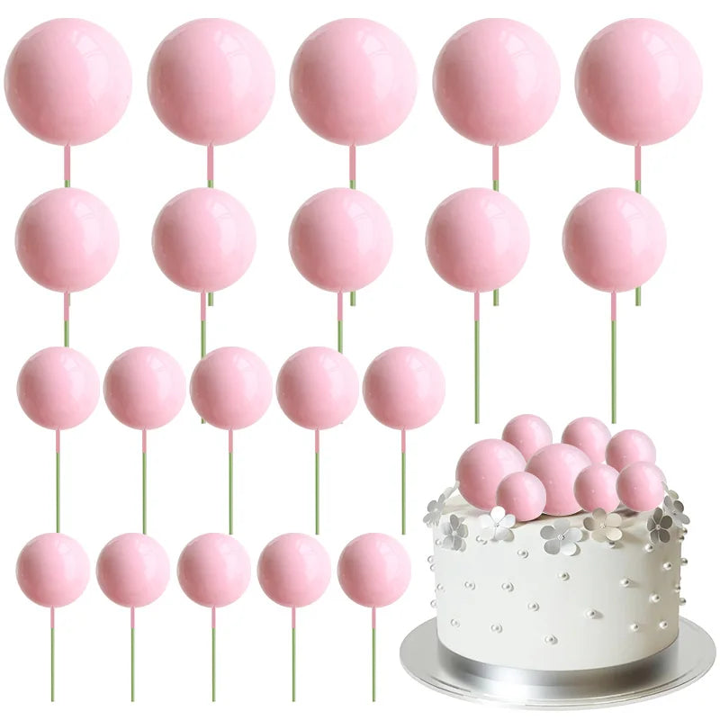 20Pcs Colorful Balls Cake Topper Mini Balloons Cupcake Insert Sticks for Wedding Birthday Party Cake DIY Decoration Baby Shower