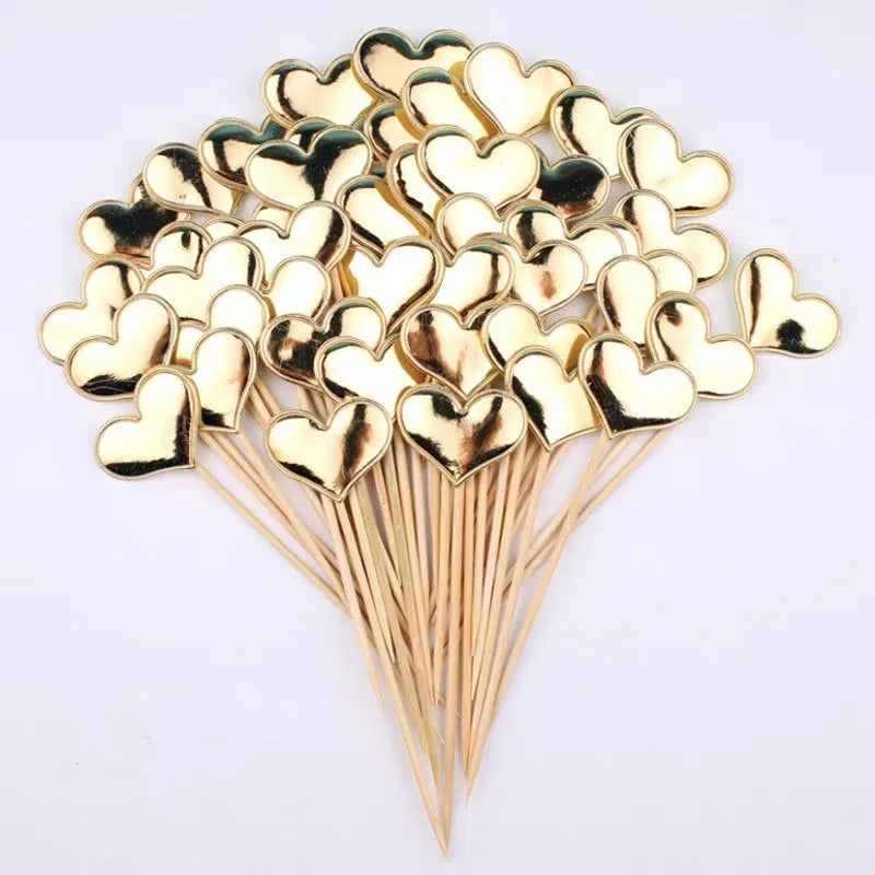 50/100PCS Cake Decoration Shiny Skin Reflective Heart Five Pointed Star Crown Birthday Dessert Table Baking Wedding Party