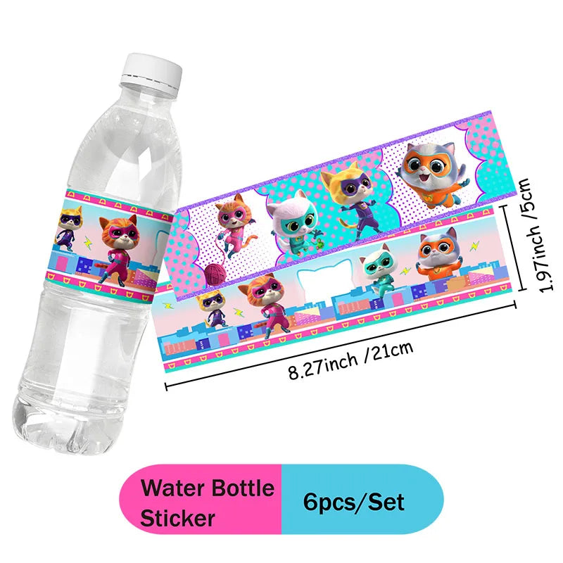 Cartoon Superkitties Birthday Party Baptism Disposable Tableware Brooch Spiral Paper Straw Party Supplie Decorate Packing