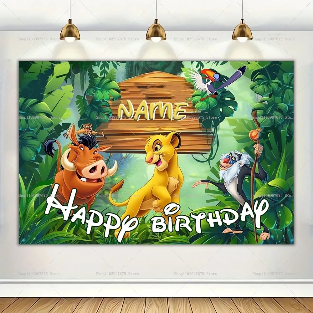 Custom Name Disney The Lion King Backdrop Children Birthday Decoration Photographic Background Baby Shower Banner Party Supplies