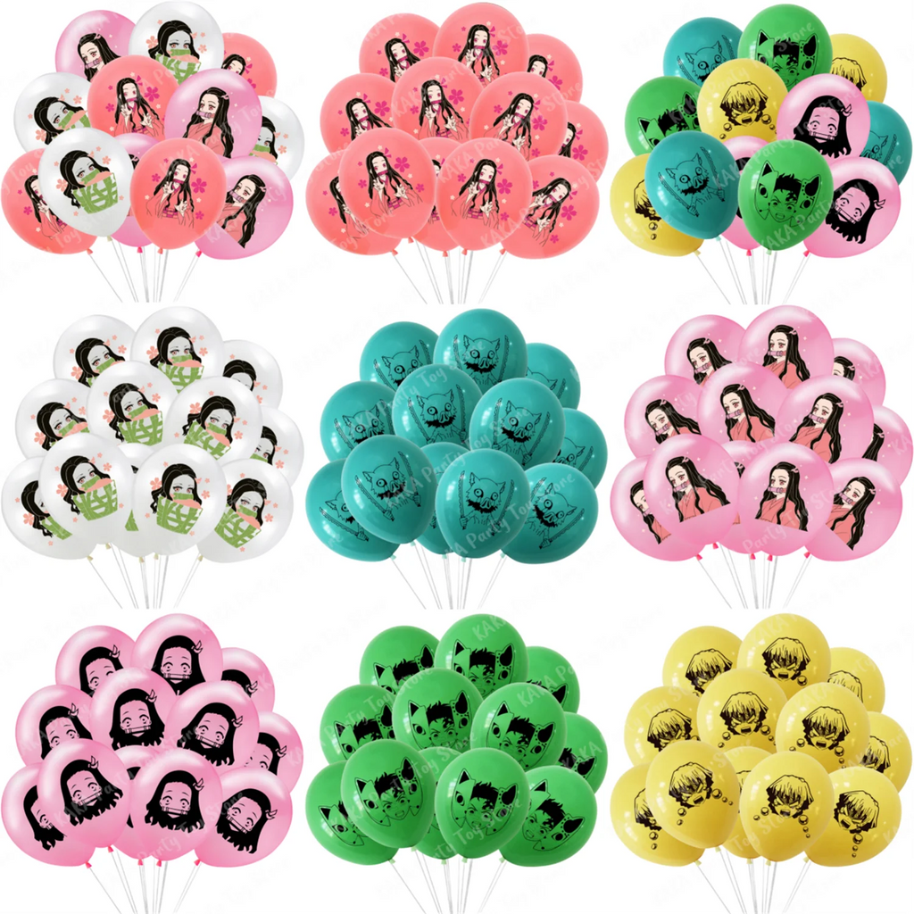 12/24Pcs Anime Demon Slayer Balloon Cartoon Kamado Tanjirou Nezuko Latex Balloons For Kids Birthday Party Dcorations Gift Toys