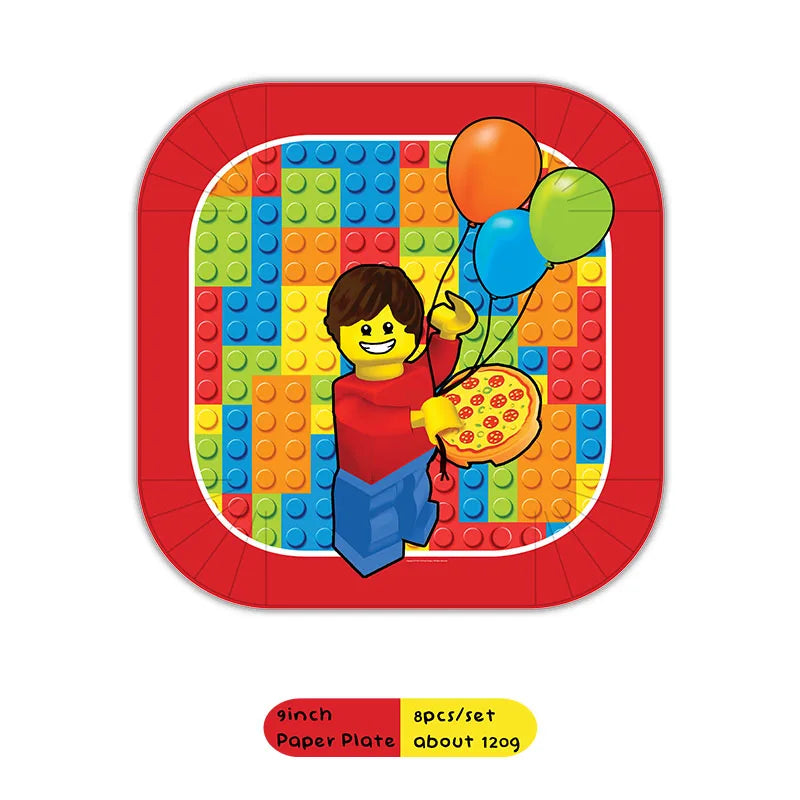 Building Blocks  Theme Birthday DIY Party Disposable tableware balloons water bottle labels banner boys girls decoration